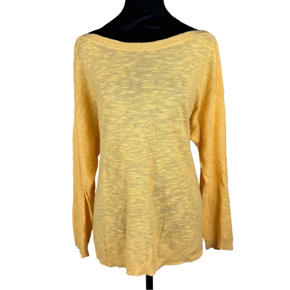 Eileen Fisher Organic Linen Blend Slub Sweater Cantaloupe Long Sleeve Casual
